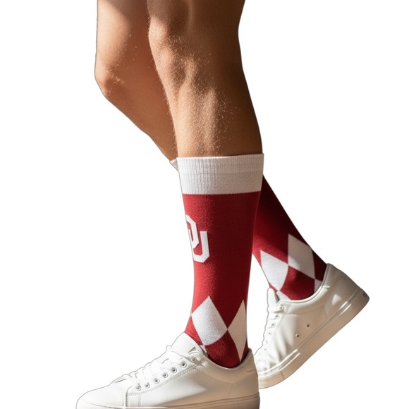 OU Argyle Crew Socks - Red and White - Picture 3 of 3